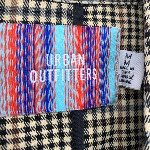 Urban Outfitters One Button Long Line Blazer Jacket Womens Sz M Tan Black Plaid - Picture 5 of 7